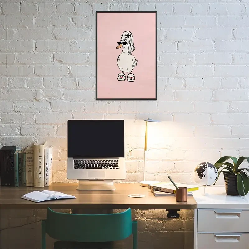 Pink Quirky Duck Canvas Art Print  Vintage Farmhouse Style Rustic Duck Bandana Painting, Humorous Bathroom Wall Decor for Living Room, Bedroom, Office