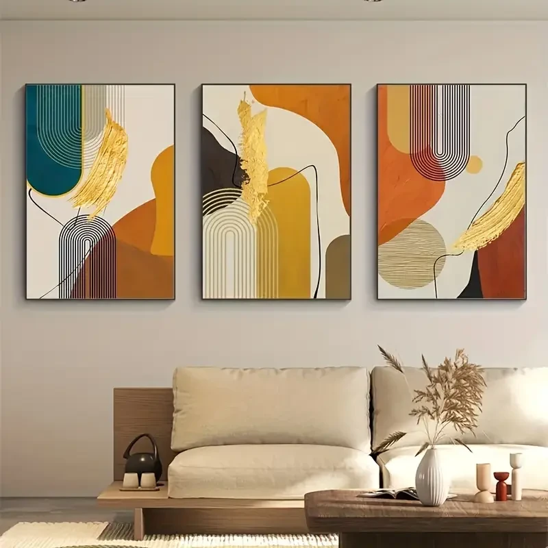 3pcs Set Abstract Canvas Wall Art Prints  Fashion Theme Color Block Paintings, Frameless Artwork for Living Room, Bedroom, Bathroom, Office, Hallway, Kitchen Decor