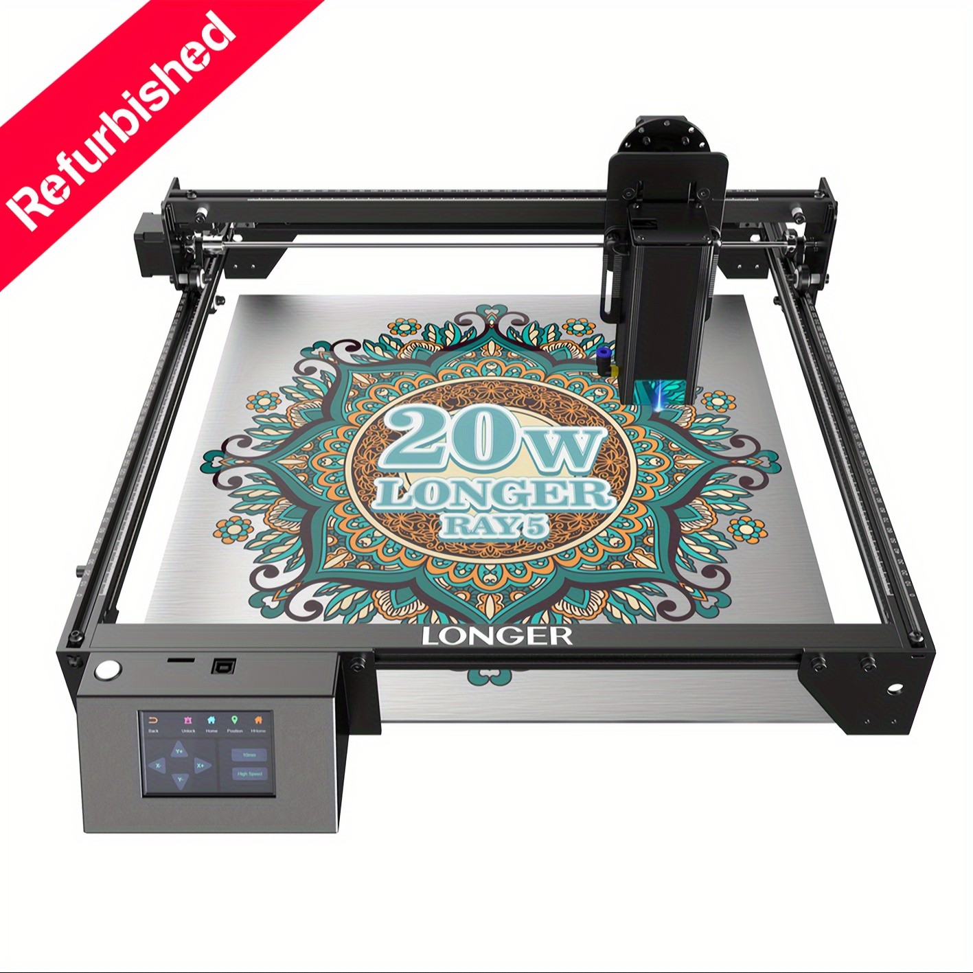 Longer RAY5 Laser Engraver 20000mW Output Power, 3.5" Touch Screen, APP Offline Control, DIY Engraver Tool for Metal, Glass, Wood, Engraving Area 15.75"x14.37"