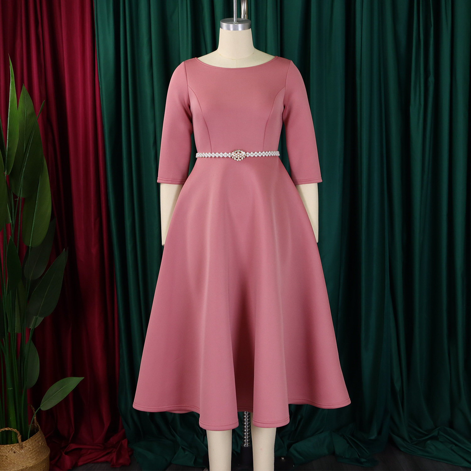 Women's European And American Solid Color Large Swing Skirt Temperament Dress