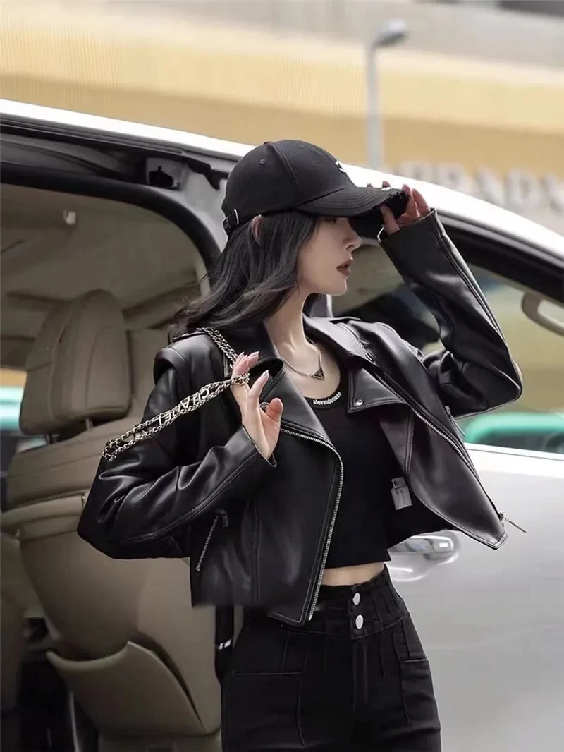 Fashion Black Jacket Lapel High Waist Zipper