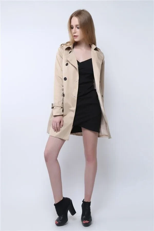 Women's Slim-fit Elegant Double-breasted Belt Trench Coat
