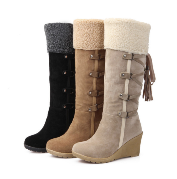 Lace Up Wedge Boots Knee High