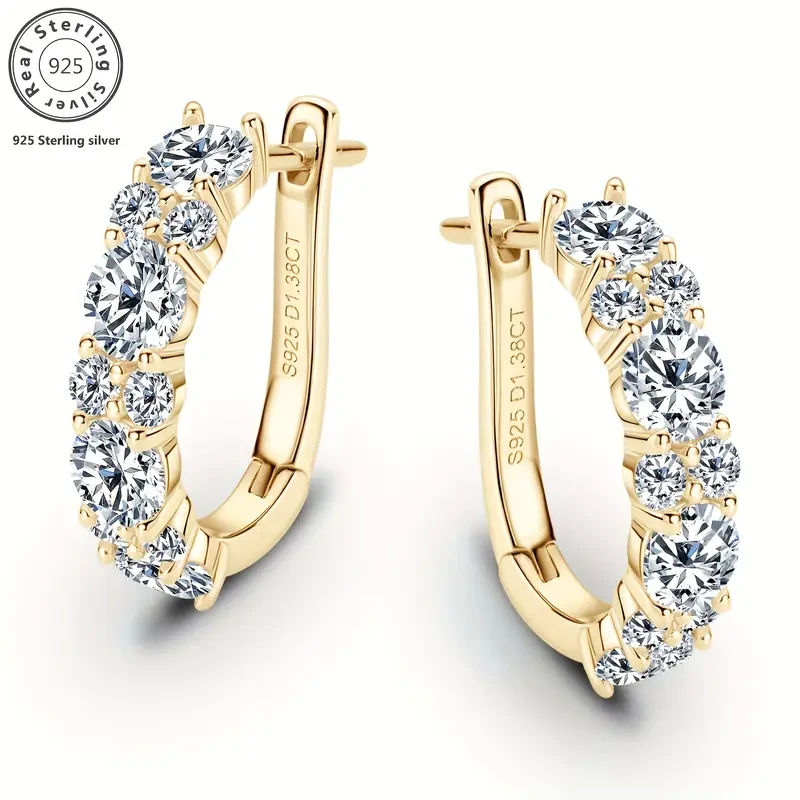Elegant 925 Silver Ring Earrings, Vintage Bohemian Moissanite, 18K Gold-Plated, Perfect for Weddings & Holidays, Ideal Birthday & Valentine's Day Gifts for Women