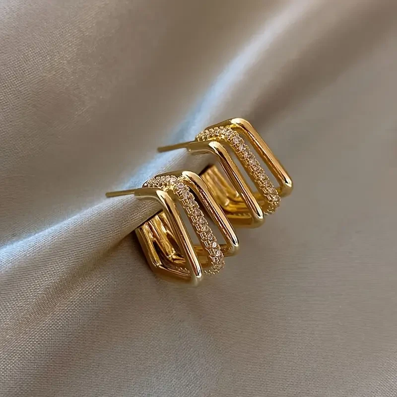 Luxurious Womens Golden Geometric Hoop Earrings with Sparkling Rhinestones  Vintage Bohemian Style, Stainless Steel Posts, Perfect Gift for Special Occasions, Novelty Earrings