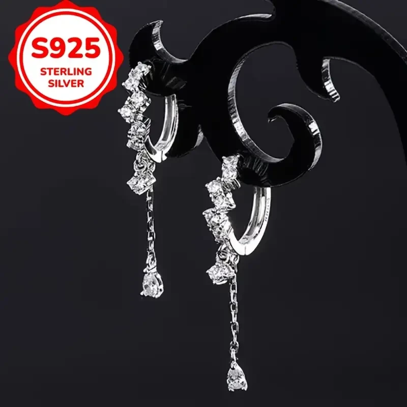 Luxury & Classic 925 Sterling Silver Tassel Drop Earrings Delicate Temperament Accessory for Daily Wear & Parties, Perfect Gift for Ladies, 1.9g