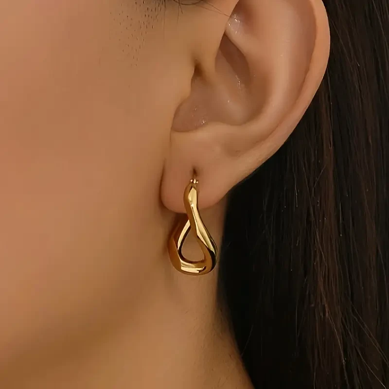 1 Pair of Irregular Shaped Round Earrings  Stainless Steel Electroplated, Fashionable & Classic Style, Ladies Hoop Earrings