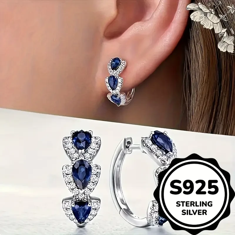 Elegant 925 Sterling Silver Earrings with Cubic Zirconia, Blue and Clear Gemstones  Perfect for Daily Wear and Formal Events, Ideal Valentines Day Gift