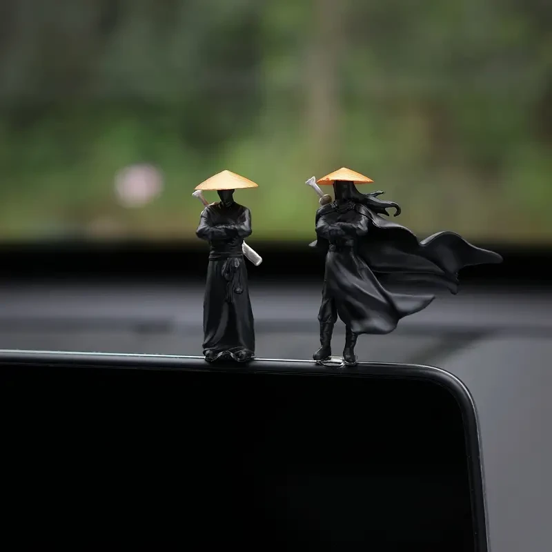 2pcs Ancient Chinese Warrior Car Decorations - Dashboard & Rearview Mirror Set