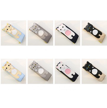 Korean version of the cute and simple creative cat cartoon canvas pencil bag female students large capacity zipper pencil case pencil case