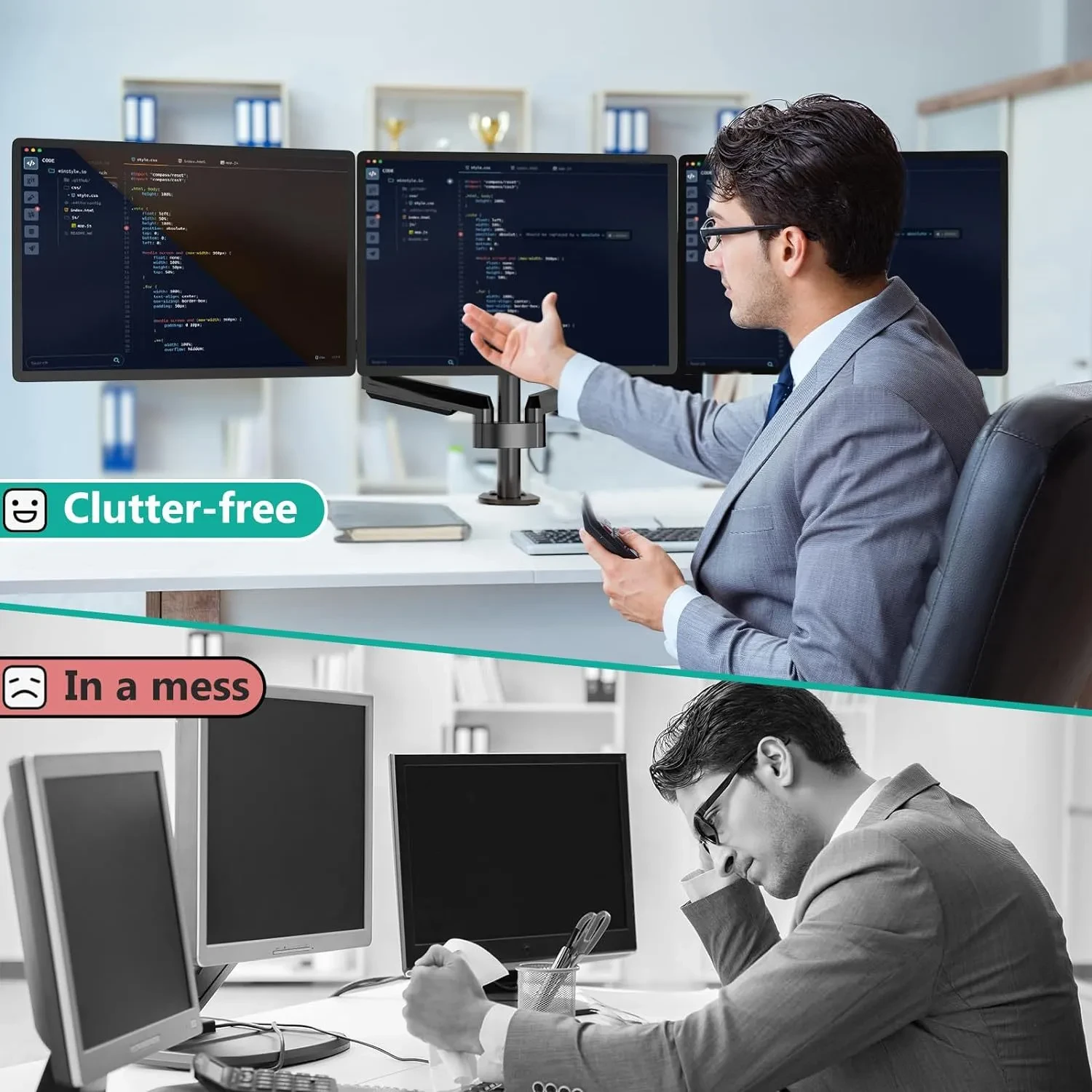 Suitable For 27-inch Screen Three-arm Gas Spring With Advanced Computer Monitor Holder Arm