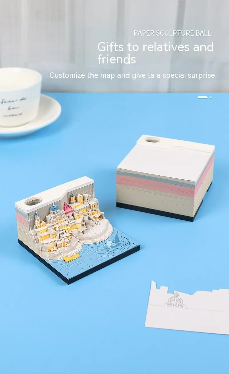 Romantic Santorini 3d Notepad Paper Carving Building Model Lighting Decoration