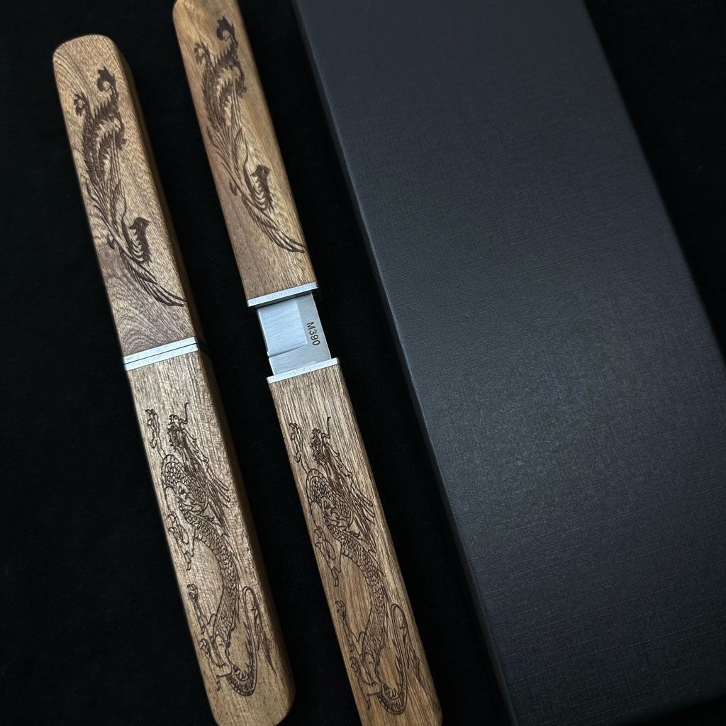 Handmade Portable 2 In 1 Dragon and Phoenix Double Blades