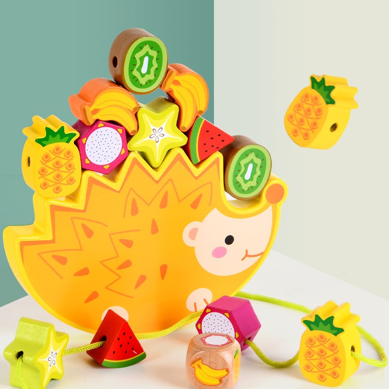 Hedgehog Fruit Balance Building Blocks Cartoon Heap Tower Jenga Large Particle Fruit Cognition Beaded Educational Toys