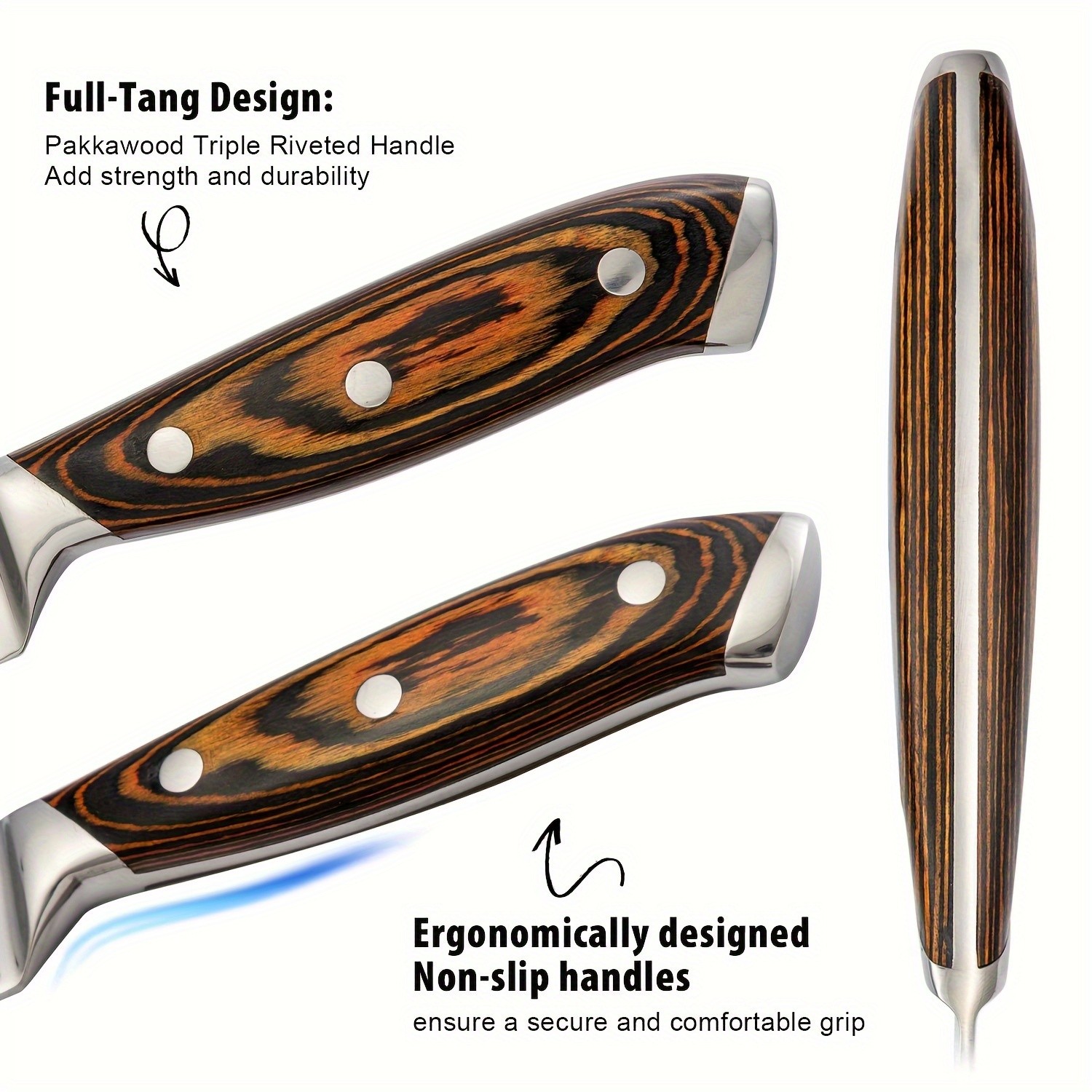 15-Piece Kitchen Knife Set with Wooden Block Self-Sharpening Chef Knife Set, High Carbon Japanese Stainless Steel, Hammered Collection, Includes Steak Knives, Boxed Knife Set