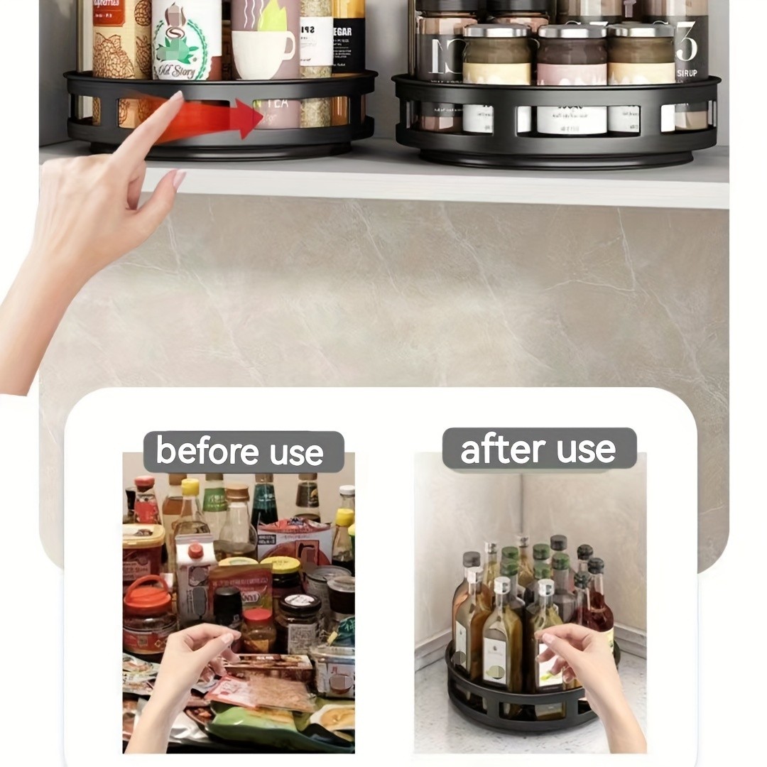 Multifunctional Rotating Storage Rack with Adjustable Height and Spray Paint Finish Ideal for Kitchen, Bathroom, and Countertop Organization for Restaurants