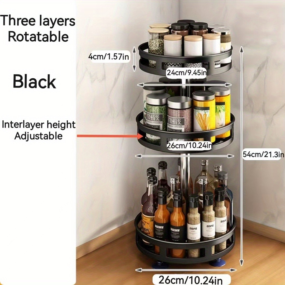 Multifunctional Rotating Storage Rack with Adjustable Height and Spray Paint Finish Ideal for Kitchen, Bathroom, and Countertop Organization for Restaurants
