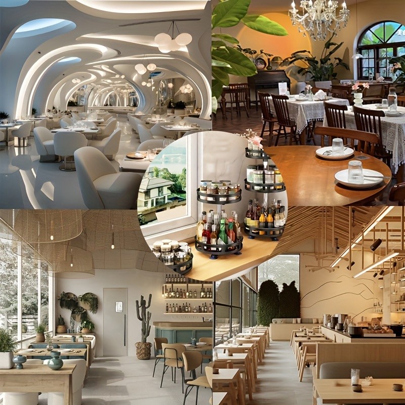 Multifunctional Rotating Storage Rack with Adjustable Height and Spray Paint Finish Ideal for Kitchen, Bathroom, and Countertop Organization for Restaurants