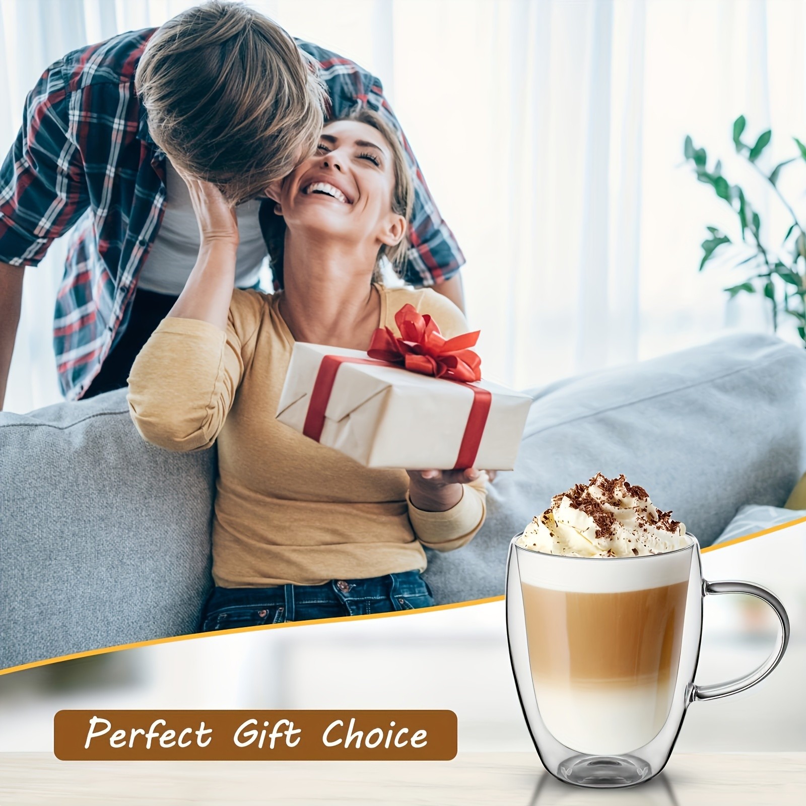 6pcs Double Walled Glass Cups with Spoons  Clear Espresso Coffee Tea Mugs, Insulated Heat-Resistant Beverage Cups, 350ml/12oz, Perfect for Coffee, Tea, Cappuccino & Lattes, Drinkware for Restaurants and Cafes