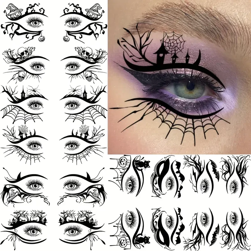 10 Sheets Around Eye Corner Eyelid Temporary Tattoos  Realistic Fake Eye Tattoo Stickers for Women & Men, Long-Lasting Halloween Witch Makeup