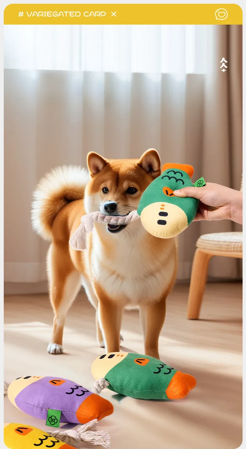 Plush Chew Toys For Inside Dog Plush Squeaky Toys Puffhead Fish Chew Toys Sound Interactive Teeth Toy Wear-Resistant Dog Toys