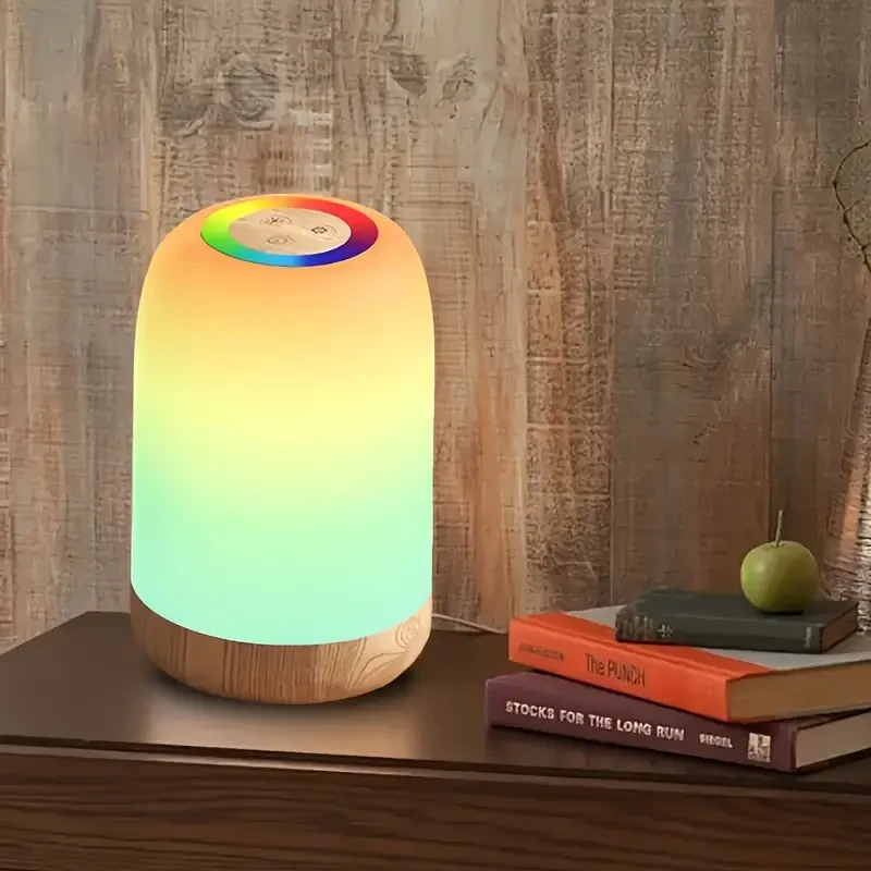 Touch LED Night Light  Dimmable Color Changing Lamp with Wood Grain Finish and Timer | USB Rechargeable Desk Light for a Modern, Calming Glow