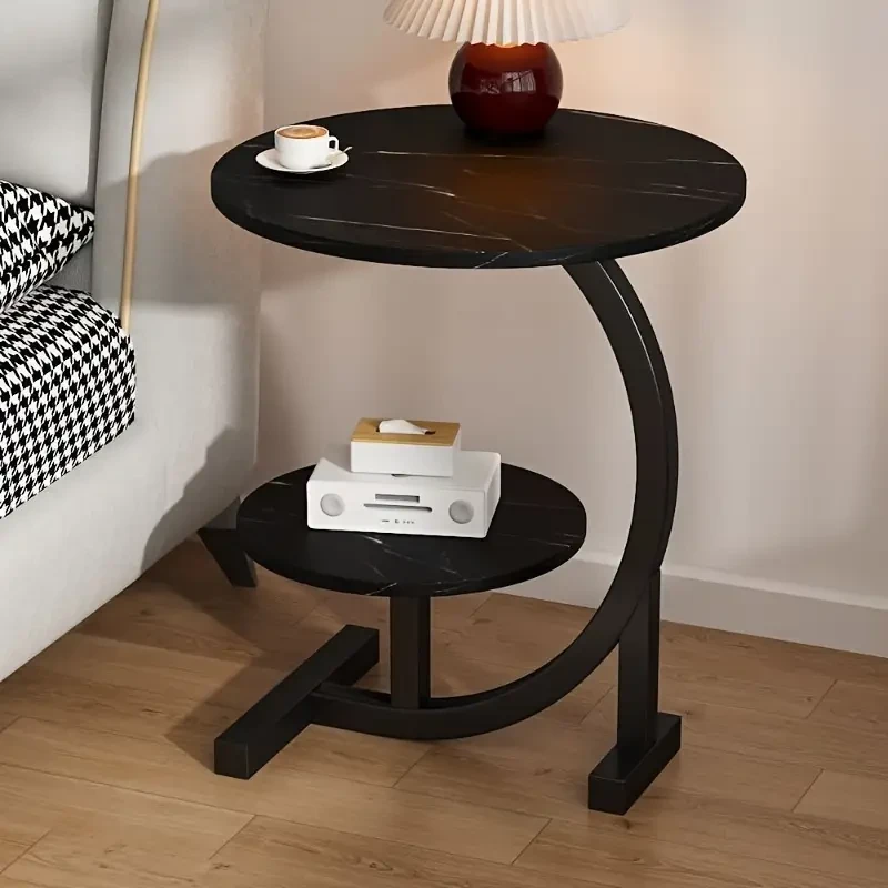 1pc Modern Minimalist Circular Bedside Table Sleek Stainless Steel Frame with Marble Top for Home & Sofa Living