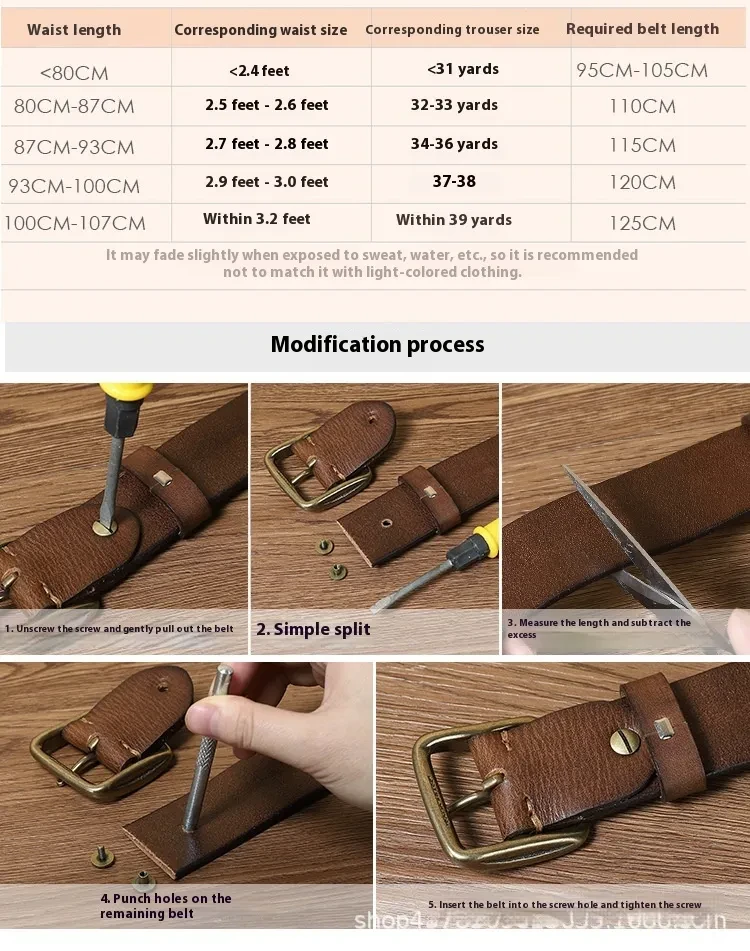 Wide Top Layer Smooth Buckle Retro Frosted Belt