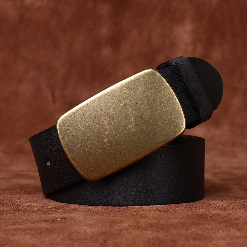 Wide Top Layer Smooth Buckle Retro Frosted Belt