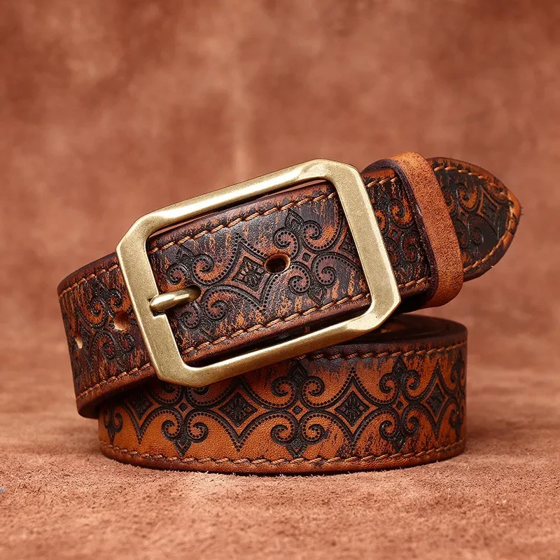 Thick First Layer Cowhide Double-sided Available Carved Genuine Leather Belt