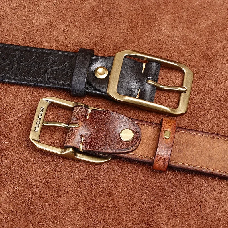 Thick First Layer Cowhide Double-sided Available Carved Genuine Leather Belt