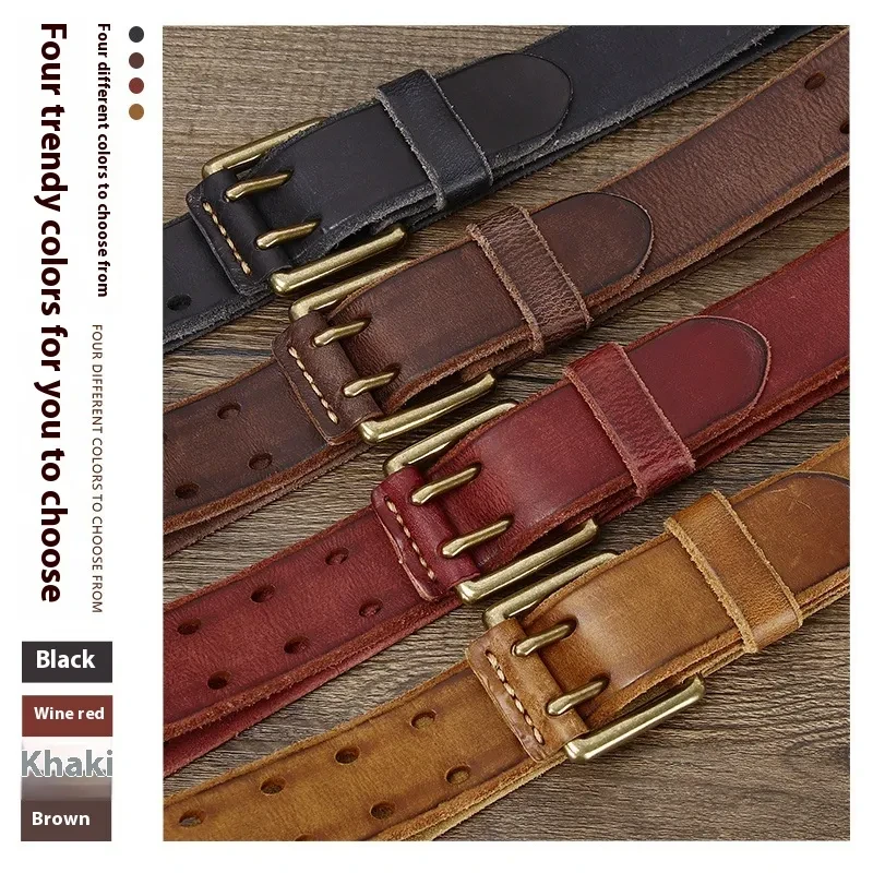 Men's Casual Retro Free Pin Punch First Layer Cowhide Lazy Belt