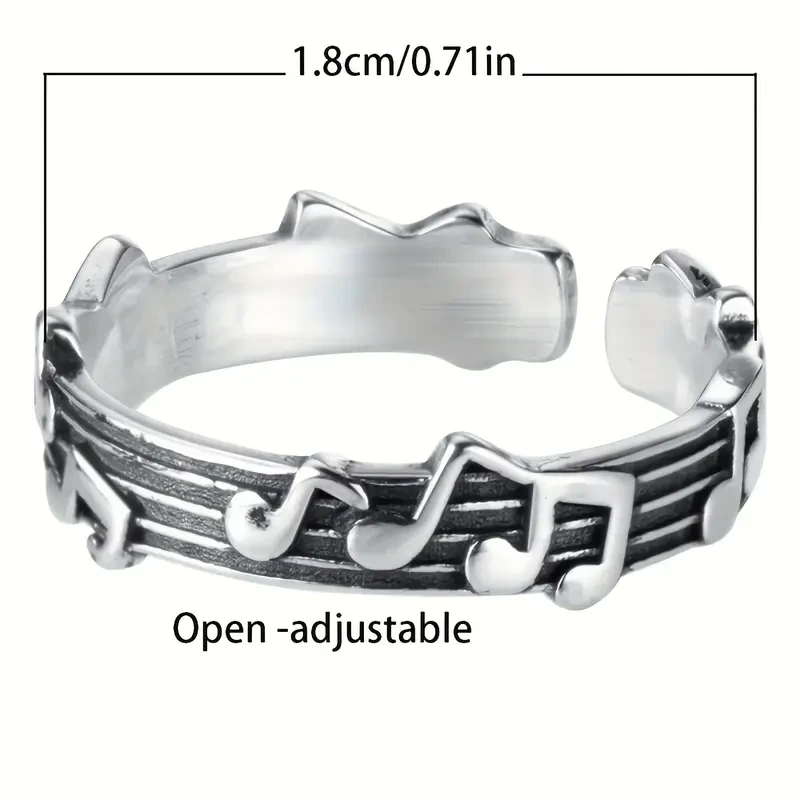Cute Rhodium Plated Adjustable Music Note Alloy Ring: A Perfect Accessory for Music Lovers