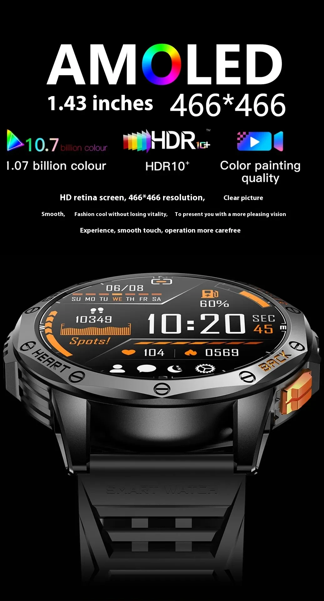K67 Bluetooth Calling Compass AMOLED Smart Watch