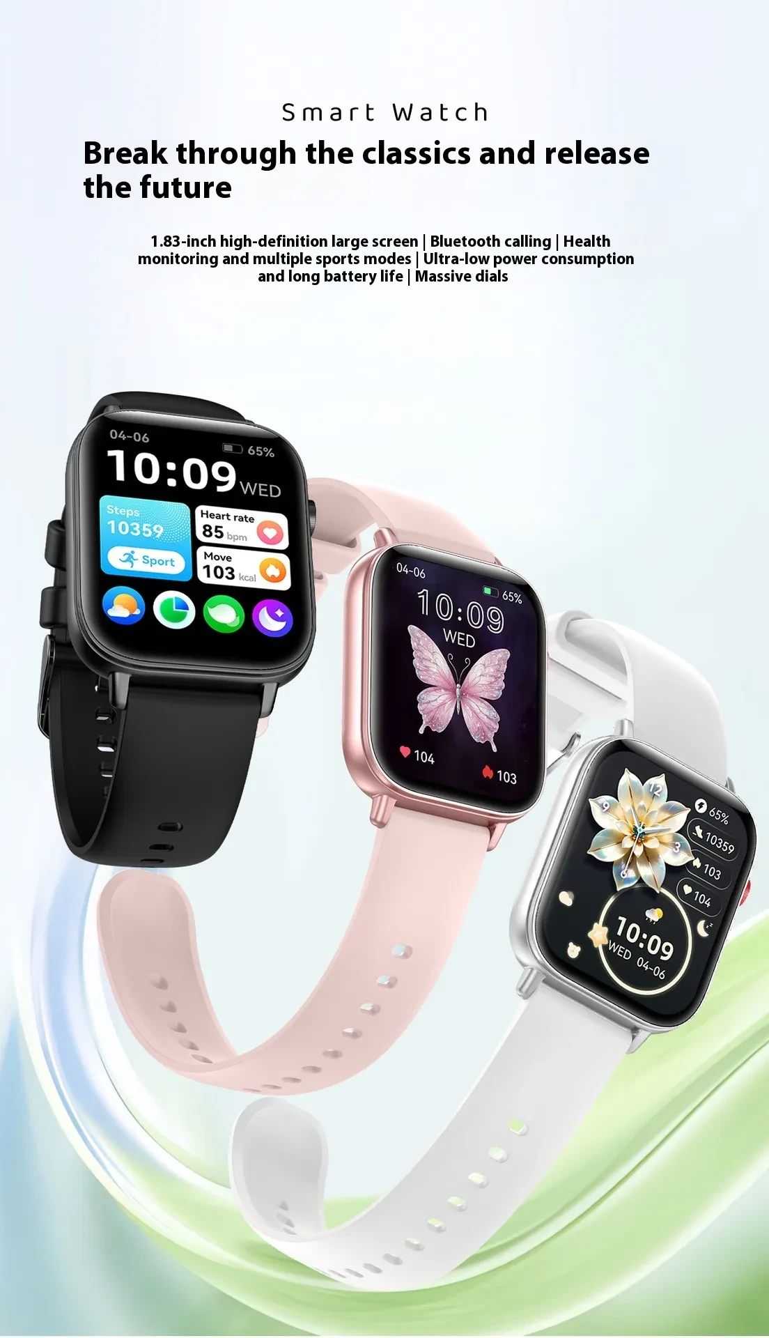 Smart Watch Mobile Pedometer Heart Rate Monitoring Bluetooth Calling 169 Touch Display Smart Bracelet