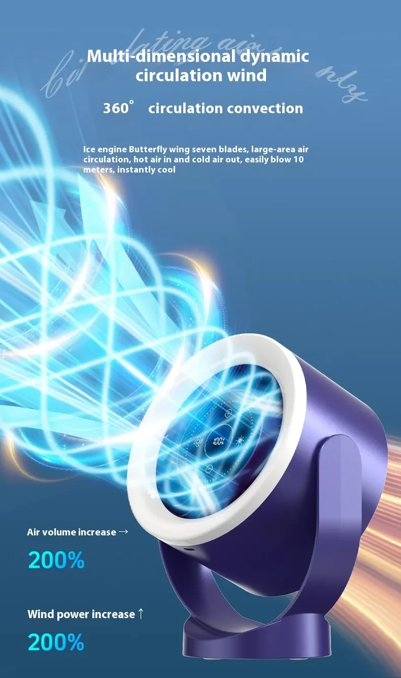 Desktop Adjustable Fan Light Rechargeable Wall Mount Table Fan Light Led Display Air Circulation Cooling USB Table Fan Light