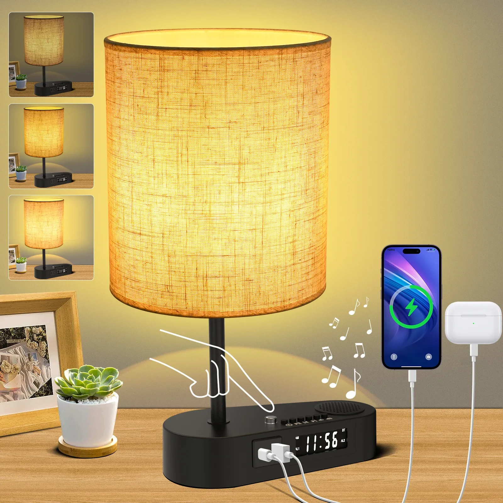 Multifunctional Bluetooth-compatible Playing Alarm Clock Fabric Table Lamp