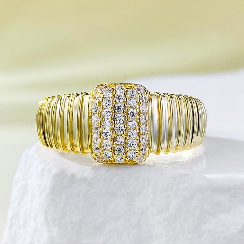 S925 Silver Striped Retro French Satin Ring