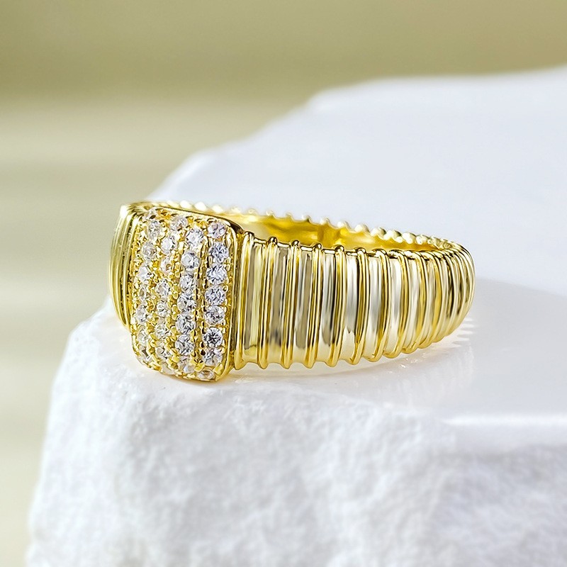 S925 Silver Striped Retro French Satin Ring