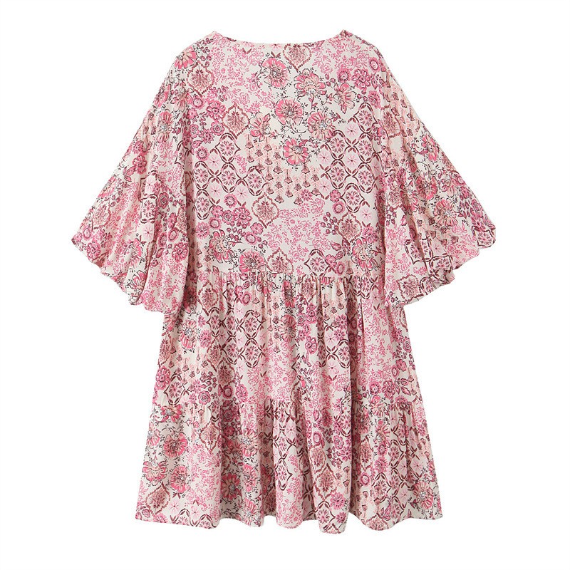 Floral Print Puff Sleeves Printed Dress