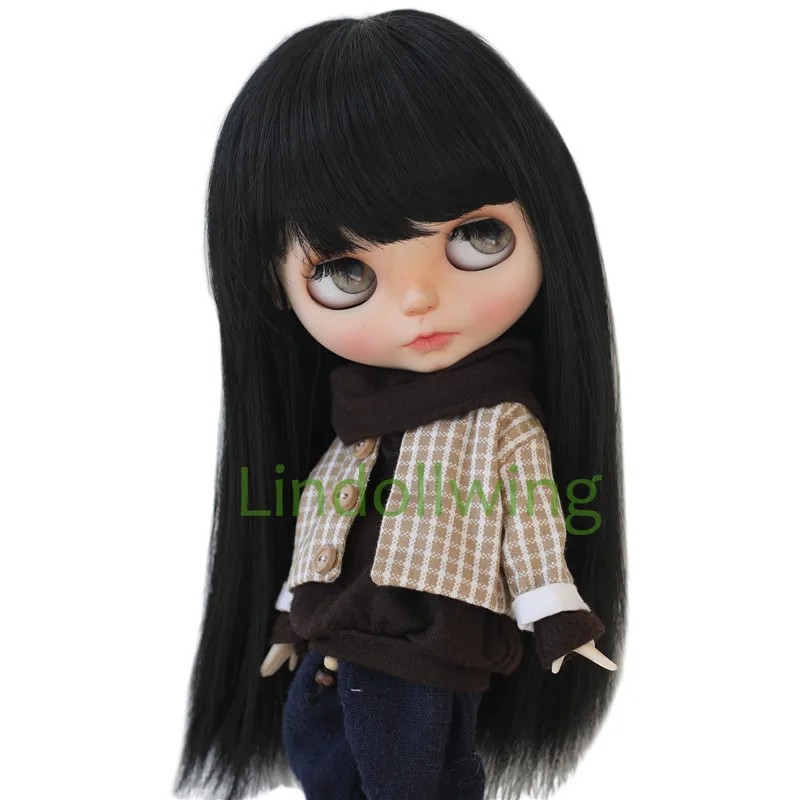 9-10 Inch Blythe Wig Long Straight Black Hair