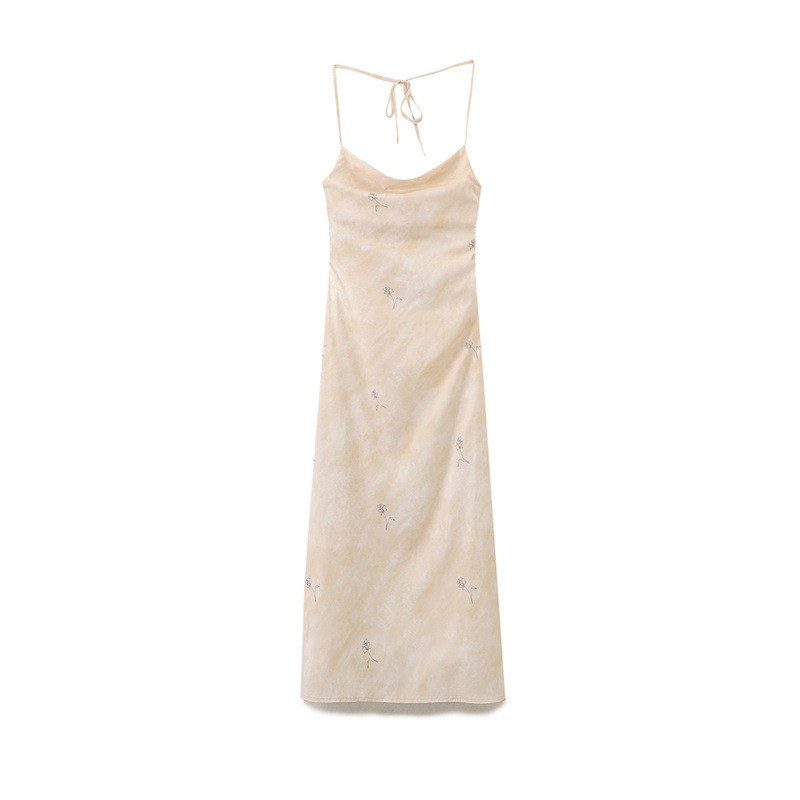 European And American Style Silk Satin Texture Printing Dress