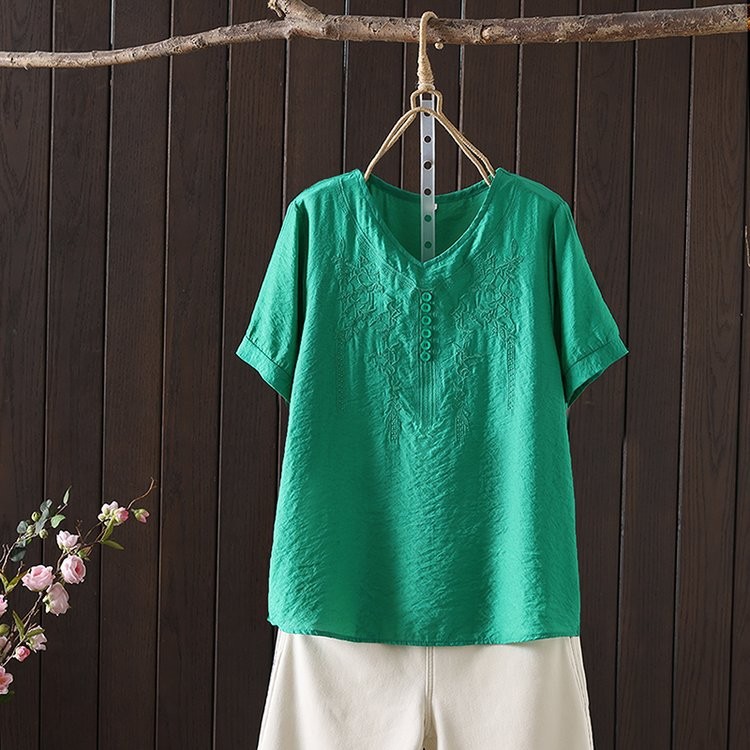 Women's T-shirt Cotton And Linen Embroidery Loose Fashion