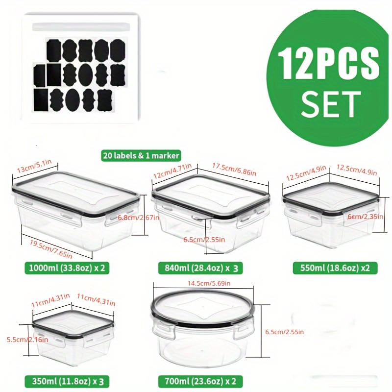 12pcs BPA-Free Leak-Proof Food Storage Set Airtight Containers with Snap Lock, Microwave Safe, Ideal for Supermarket Use, Perfect for Eid Al-Adha Mubarak