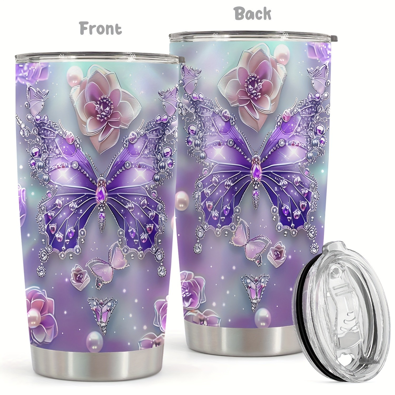 1pc 20oz Tumbler for Cafe  Butterfly Funny Print Mug Tumbler, Travel Tumbler for Wedding and Birthday Gifts for Mom, Coworker, Eid Al-Adha Mubarak