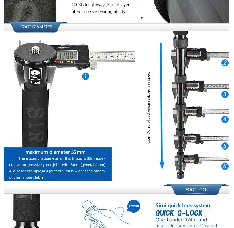 Carbon Monopod SLR Camera Photography Portable Travel