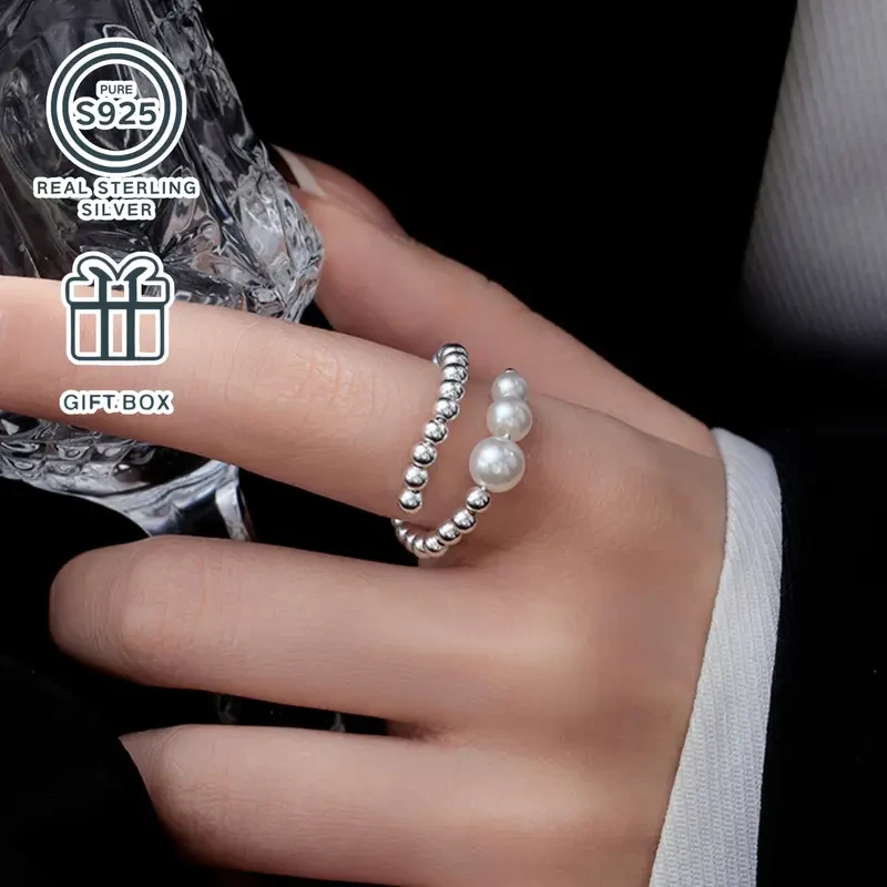 S925 Silver Ring with Bead Inlay Minimalist Elegance for Every Journey