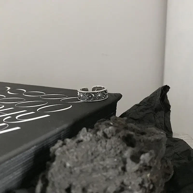 Vintage-Inspired "Stars and Moon" Open Ring for Women  A Mystical Symbol of Night, Style, and Identity