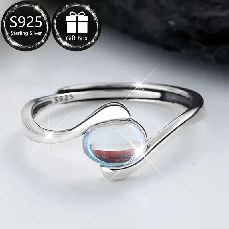 S925 Sterling Silvery Moonstone Adjustable Ring  A Whisper of Light, A Touch of Magic