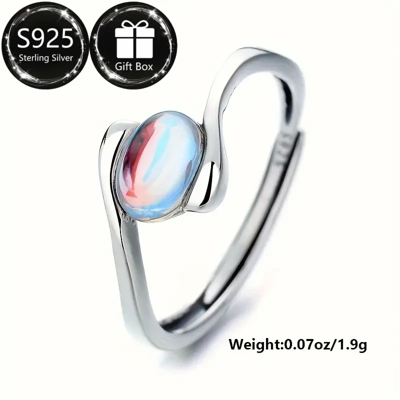 S925 Sterling Silvery Moonstone Adjustable Ring  A Whisper of Light, A Touch of Magic